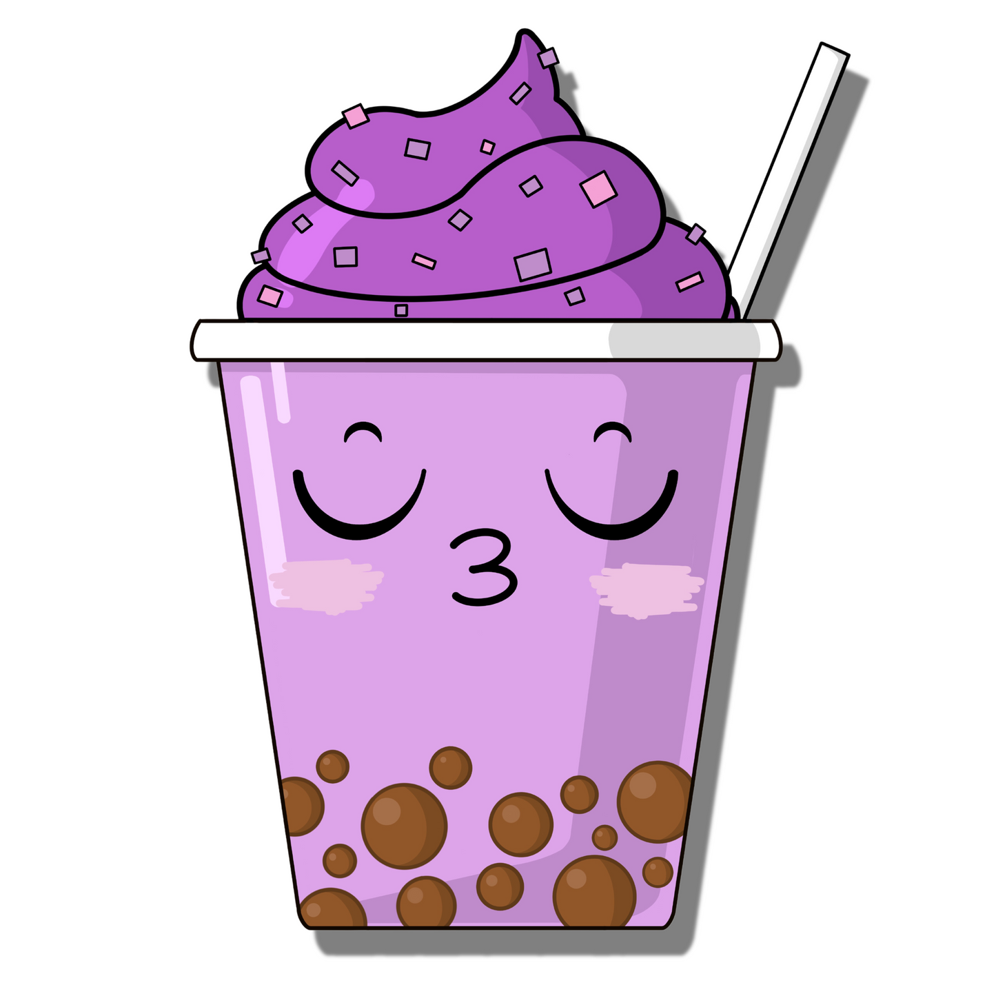 Cute, blushing kissy face purple boba/bubble tea with brown pearls, purple soft serve with sprinkles. Smell Ya Later - Scented Air Freshener. Suitable for homes, wardrobes, cupboards, bathrooms, cars, office space, pet rooms, bed rooms, kitchen.
