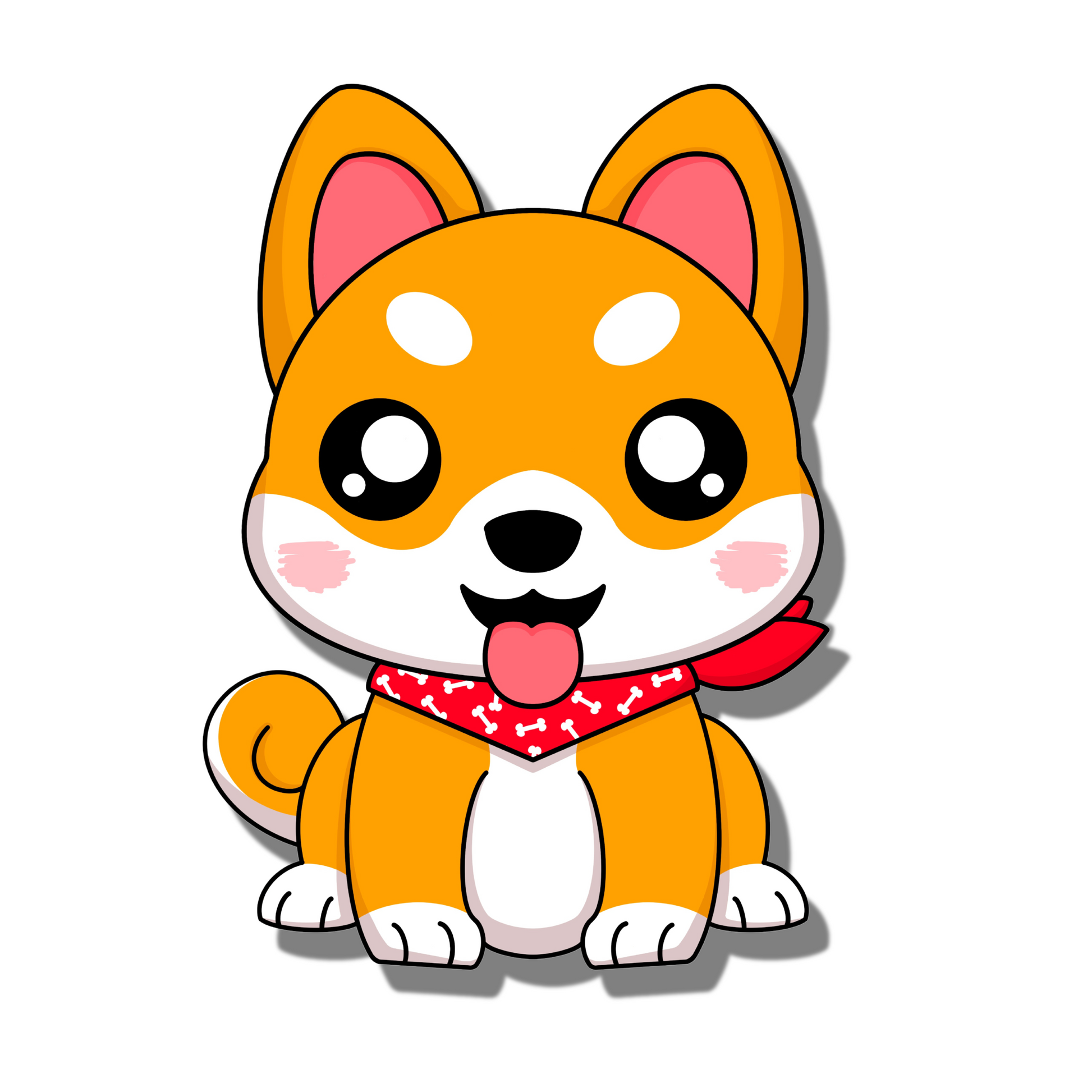 Cute chubby white and orange shiba inu poking its tongue with big sparkling eyes and wearing a red bandanna with white bone patterns. Smell Ya Later - Scented Air Freshener. Suitable for homes, wardrobes, cupboards, bathrooms, cars, office space, pet rooms, bed rooms, kitchen.