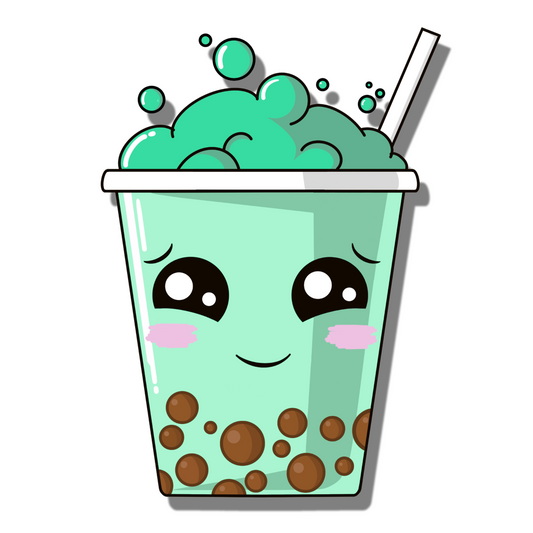 Cute shy blushing green boba/bubble tea with brown pearls, big sparkling eyes and green bubbles. Smell Ya Later - Scented Air Freshener. Suitable for homes, wardrobes, cupboards, bathrooms, cars, office space, pet rooms, bed rooms, kitchen.