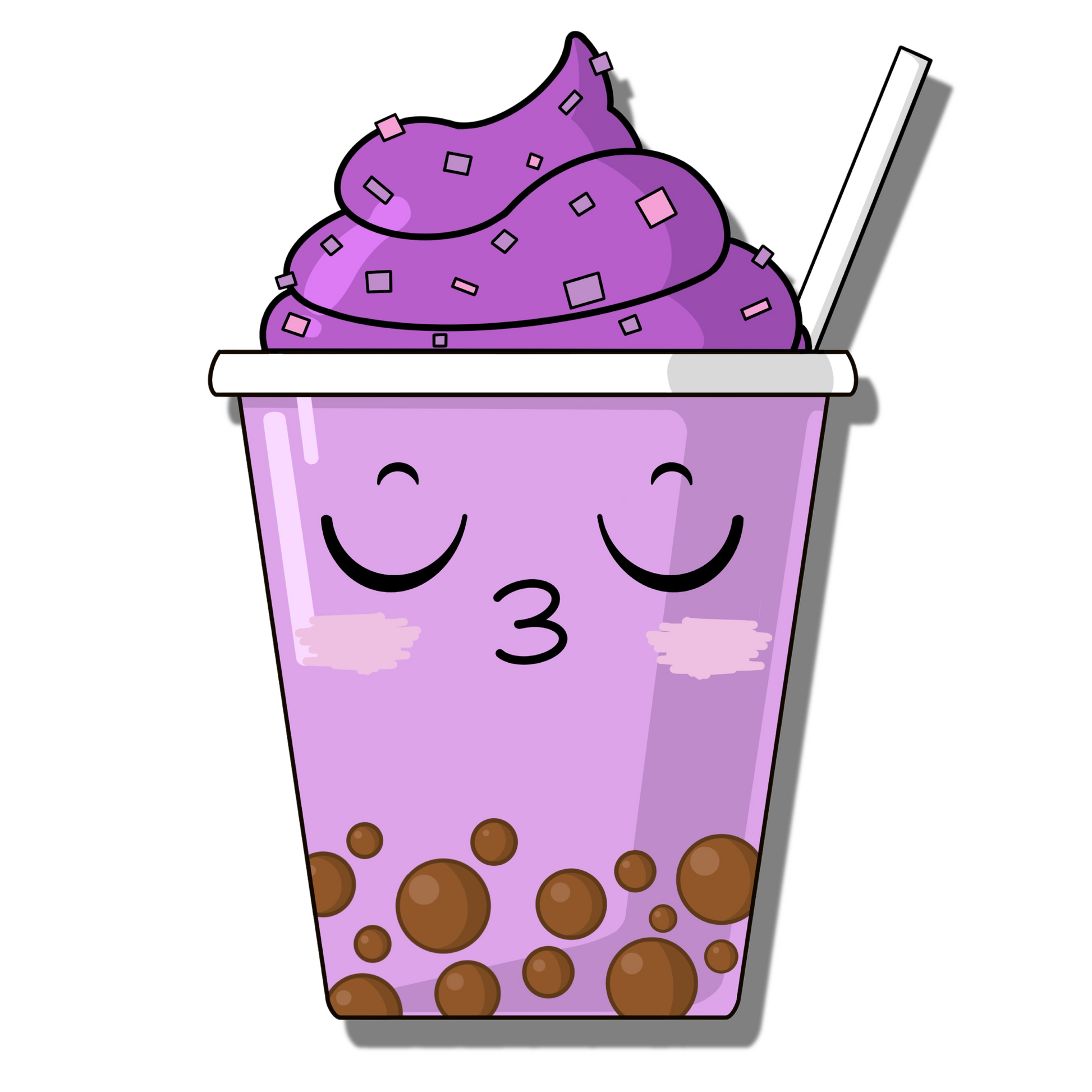 Cute, blushing kissy face purple boba/bubble tea with brown pearls, purple soft serve with sprinkles. Smell Ya Later - Scented Air Freshener. Suitable for homes, wardrobes, cupboards, bathrooms, cars, office space, pet rooms, bed rooms, kitchen.