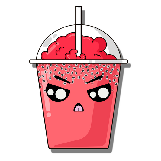 Cute, angry red boba/bubble tea with chia seeds, red bubbly froth and big sparkling eyes. Smell Ya Later - Scented Air Freshener. Suitable for homes, wardrobes, cupboards, bathrooms, cars, office space, pet rooms, bed rooms, kitchen.