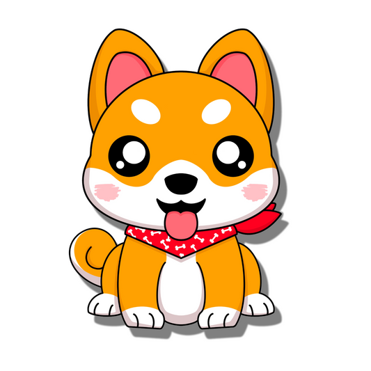 Cute chubby white and orange shiba inu poking its tongue with big sparkling eyes and wearing a red bandanna with white bone patterns. Smell Ya Later - Scented Air Freshener. Suitable for homes, wardrobes, cupboards, bathrooms, cars, office space, pet rooms, bed rooms, kitchen.
